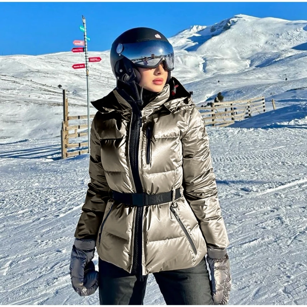 Damen Skijacke Silber - Wasserabweisend & Warm im Alpin-Chic