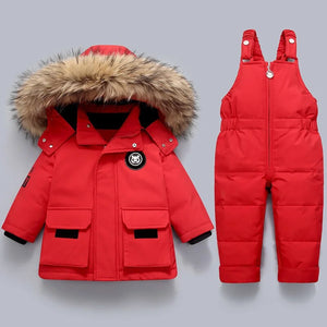 Charlie | Warmer Kindermantel und Overall-Rot-80-Snowmyoko