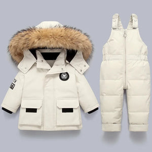 Charlie | Warmer Kindermantel und Overall-Weiß-80-Snowmyoko