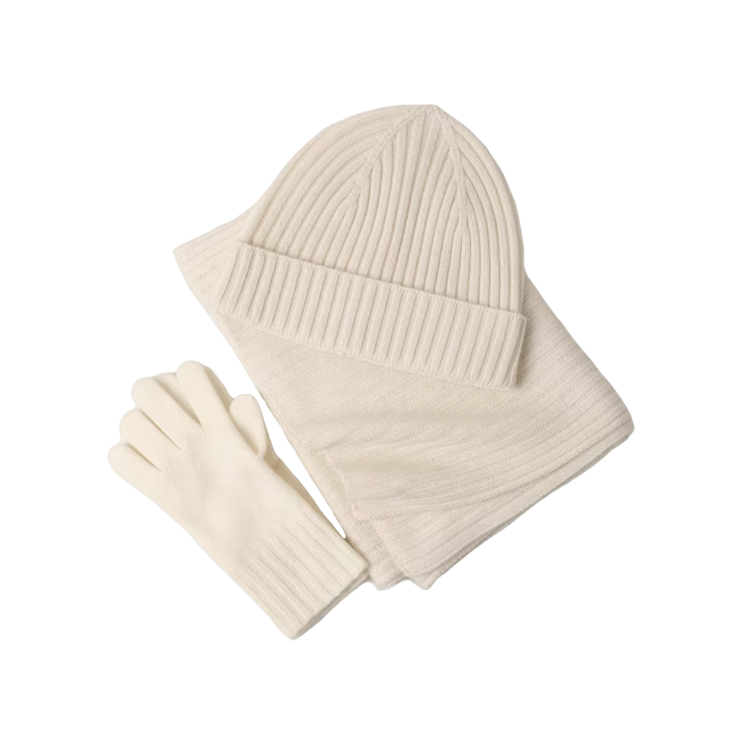 Mütze, Schal & Handschuhe Set - Wolle für Damen & Herren