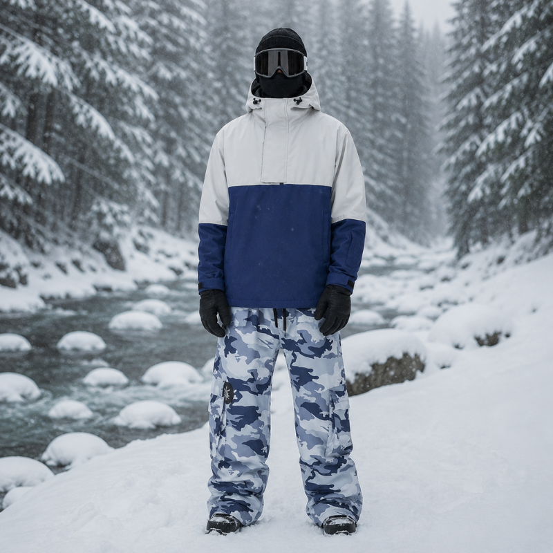 Skianzug Herren Anorak - Kapuzenjacke und Camouflage Hose