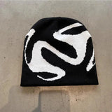 Beanie Mütze Y2K - Strickmütze Schwarz-Weiß für Damen & Herren