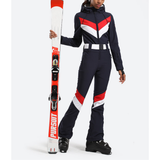 Damen Skianzug Einteilig - Skioverall Gestreift mit Kapuze
