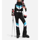 Damen Skianzug Einteilig - Skioverall Gestreift mit Kapuze