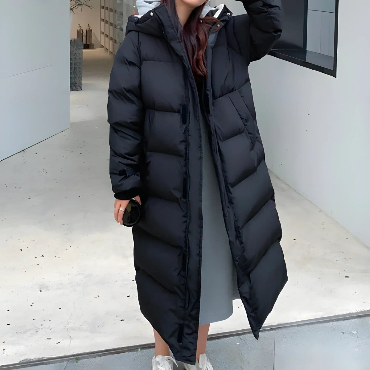 Fleur | Übergroße Jacke mit Kapuze Wasserdicht und winddicht-Schwarz-S-Becker Boutique