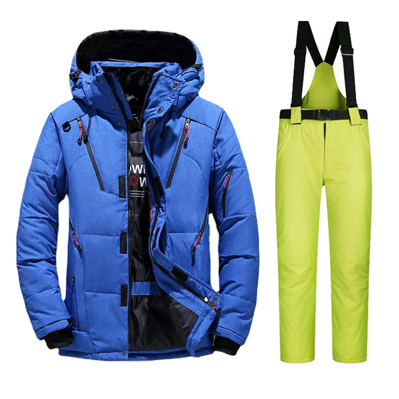 Cameron | Premium Herren Thermo Skianzug Set-Blau und Lindgrün-M-Snowmyoko