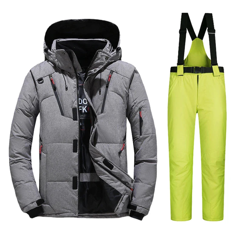 Cameron | Premium Herren Thermo Skianzug Set-Grau und Lindgrün-M-Snowmyoko