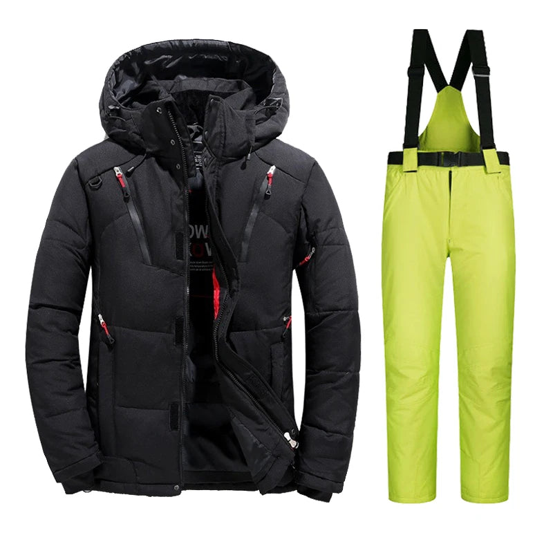 Cameron | Premium Herren Thermo Skianzug Set-Schwarz und Lindgrün-M-Snowmyoko