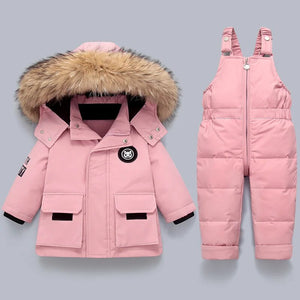 Charlie | Warmer Kindermantel und Overall-Rosa-80-Snowmyoko