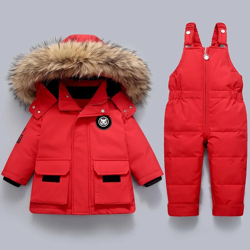 Charlie | Warmer Kindermantel und Overall-Rot-80-Snowmyoko