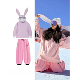 Skianzug Damen Wasserdicht Anorak - Kapuzenjacke mit Hasenohren und Hose