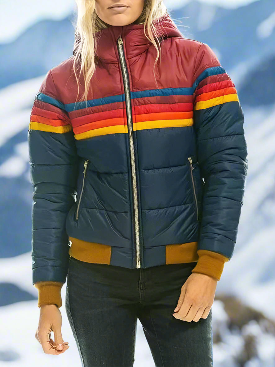 Hesterr | Wintersport Plüschmantel für Frauen-Marineblau und Rot-XS-Snowmyoko